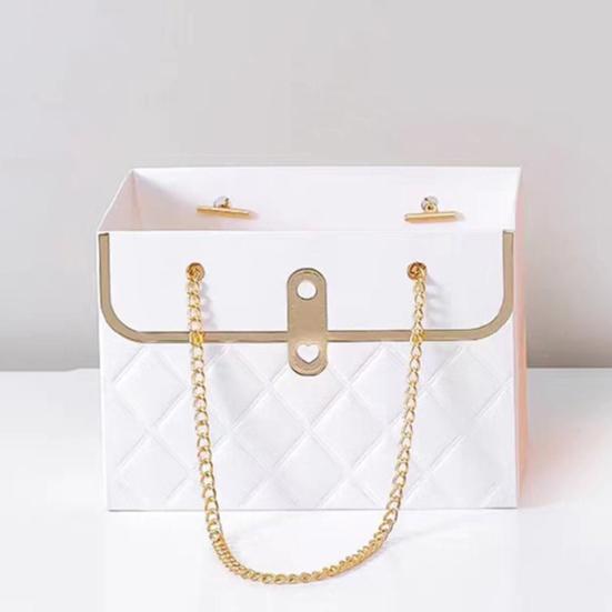 Papírová dárková krabička s květinami a kovovým řetízkem, kbelík na ukládání kytic, malá floristická kabelka, dárková řemeslná obalová taška pro svatební oslavu, Valentýna, narozeniny