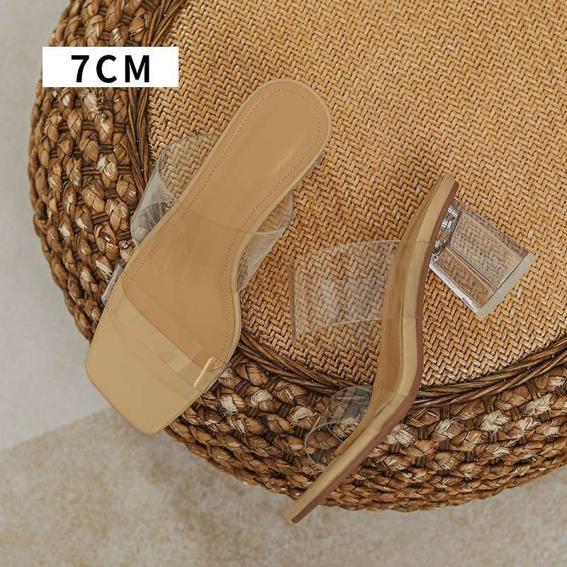 Sandals Women's Summer Flat Slippers 2025 New Low-heeled Fashion Transparent High-heeled Shoes Women's Cool Slippers