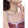 Silver Collar Choker Pink Love Bow Collar Decoration Exquisite Less Neck Collarbone Chain