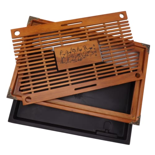 

Rectangular Chinese Tea Tray with Drainage, Easy to Clean, Large Capacity, Lightweight, for Tea Ceremony, Storage, and Guest Use (Orange)