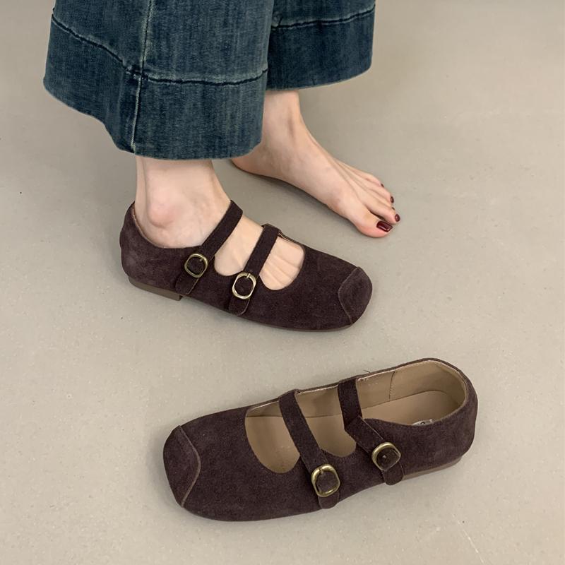 

Fashion SUOJIALUN 2025 Autumn New Women Flat Shoes Round Toe Soft Flat Heel Ladies Casual Mary Jane Shoes Shallow Dress Boat Shoes 40 кофейный