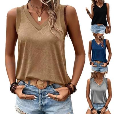 Damen locker V-Ausschnitt atmungsaktiv Baumwolle ärmellos Weste Tanktop, lässiges bequemes Sommer-T-Shirt für Damen Europäisch Amerikanisch grenzüberschreitend Heißer Verkauf