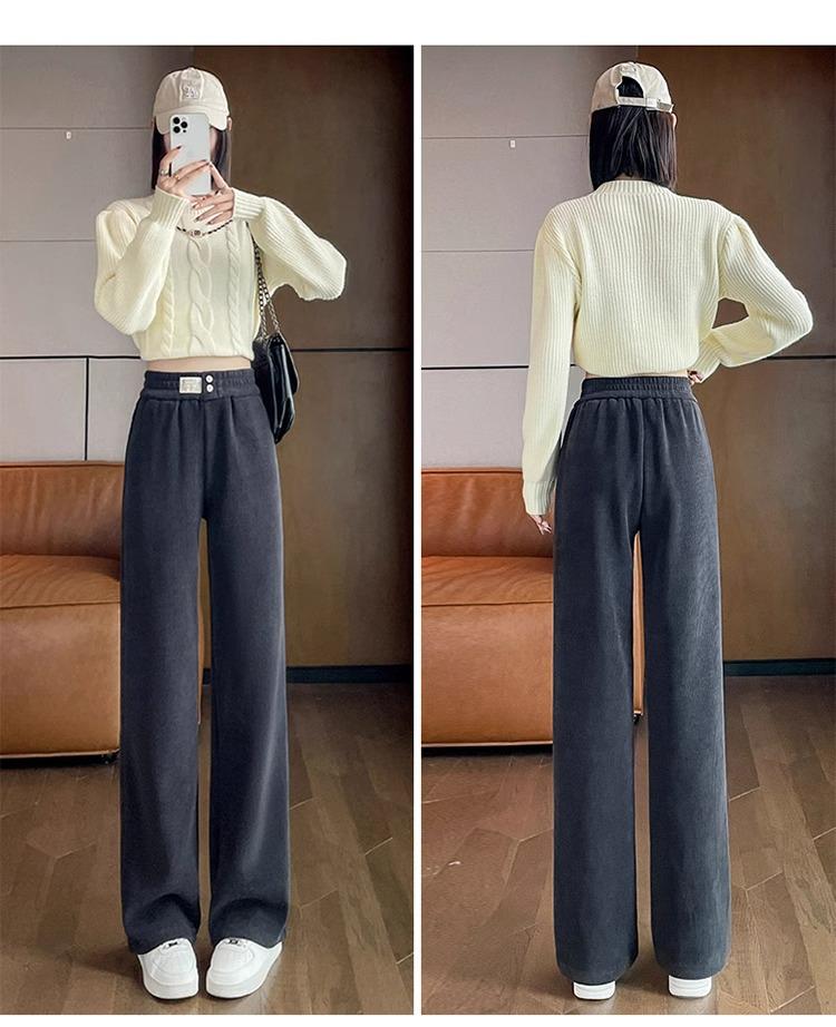 Žinylkové kalhoty s vysokým pasem, zeštíhlující, manšestrové, se širokými nohavicemi, podzim/zima 2024, dámské, ležérní, rovný střih