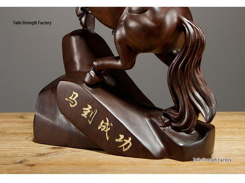 Ebony Wood Horse Carving: Solid Wood Ornament for Success - Handcrafted Home & TV Cabinet Decoration, Opening Gift