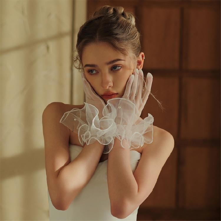 Elegant Full Finger Gloves Pearls Unique Outfits Short Gloves for Flapper Bride Wedding Dancing Accessories