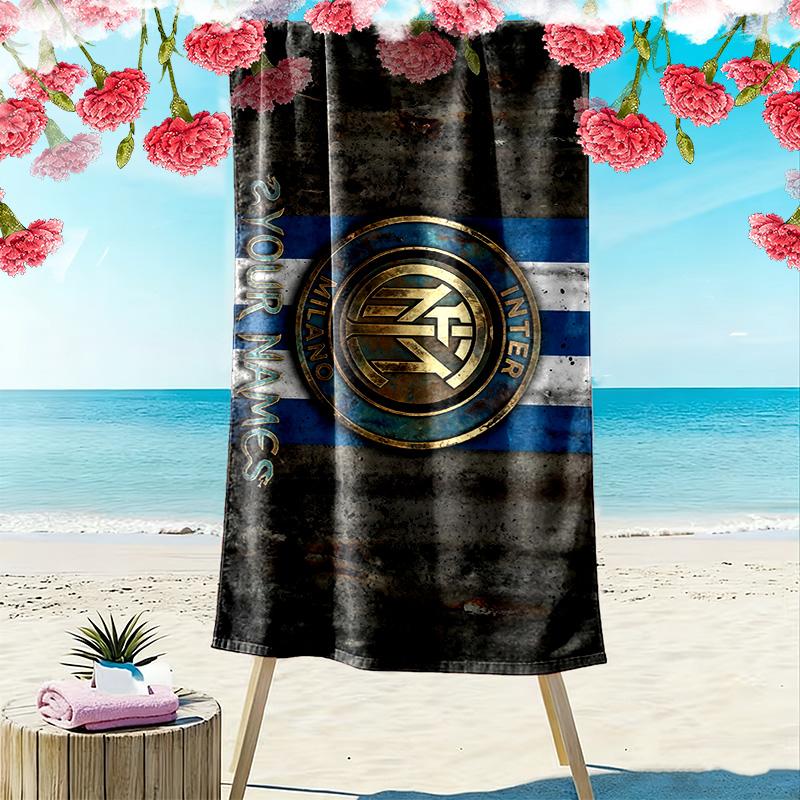 FC Internazionale Milano Print Beach Towel, Large Soft Quick Dry Towel for Beach Camping Swimming