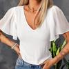 2023 Sommer Weißes Hemd Lässige Bluse Mode Damen Fledermausärmel V-Ausschnitt Kleidung Einfarbig Locker Oberteile Elegant Blusen 25944