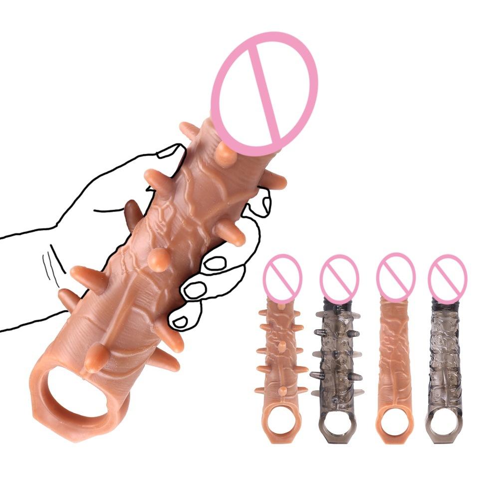 Simulation Penis Sets No. plus-Sized Barbed Exotic Condom Sex Toys Vibrating Penis Silicone Crystal Cover