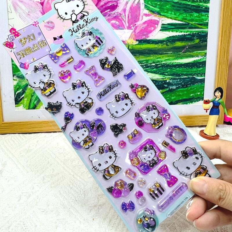 Kawaii Sanrio HelloKitty 3D Embossed Decals DIY Mobile Phone Case Decoration Decals Student Stationery Hand Account Decals