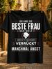Beste Frau Der Welt Verruckt Relationship Joke Minimal Red Typography With Female Silhouette Icon Unisex All Tshirt