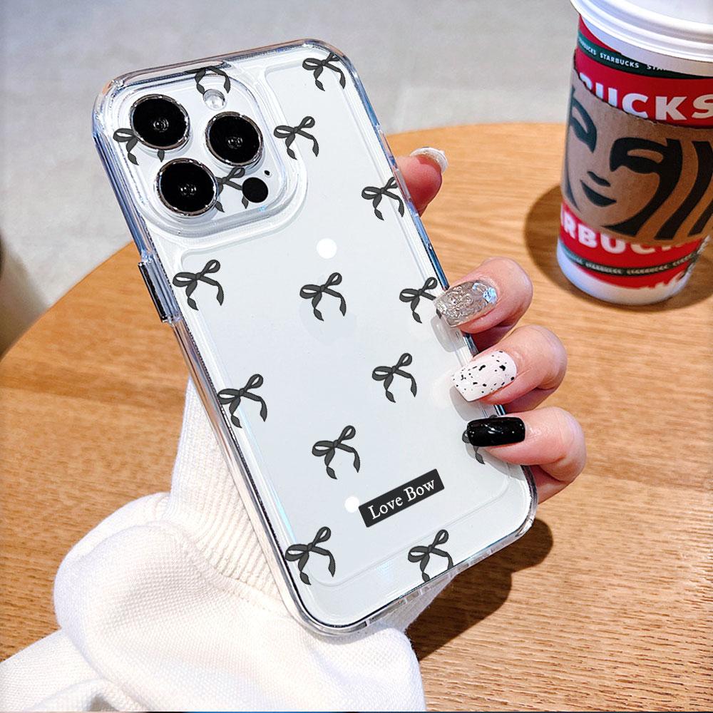 Schwarzes Schleifenmuster durchscheinende Handyhülle für iPhone 14 15 16 13 12 11 17 Pro Max 12 13 Mini Weiche Hülle