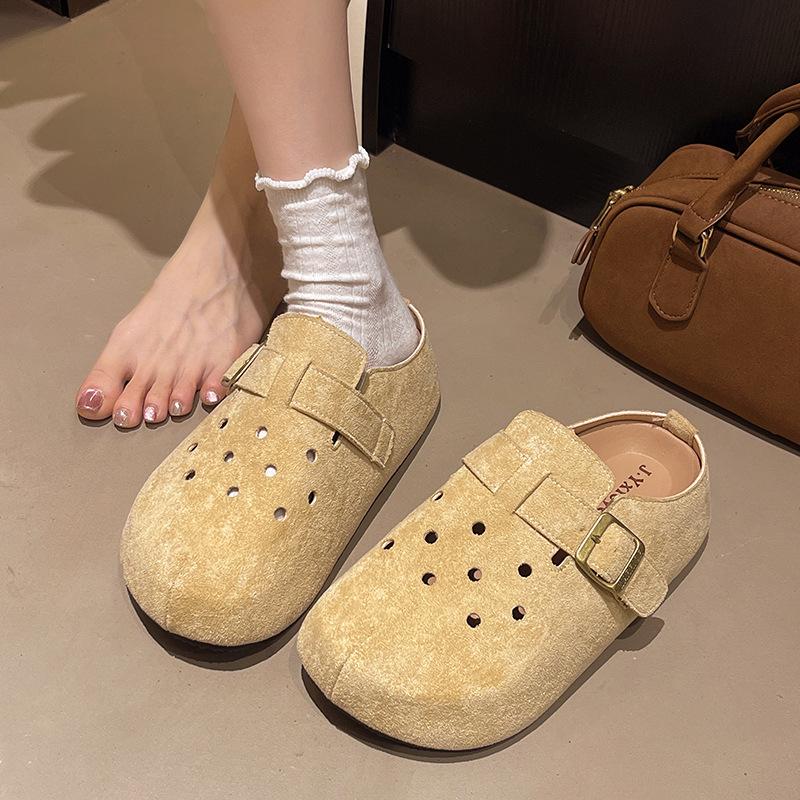 Dicksohlige Taschenkopf- und Halbschuhe für Damen-Oberbekleidung 2025 Frühling und Sommer neu rutschfest Lochschuhe mit einem Fuß und weichsohlige Birkenstoc