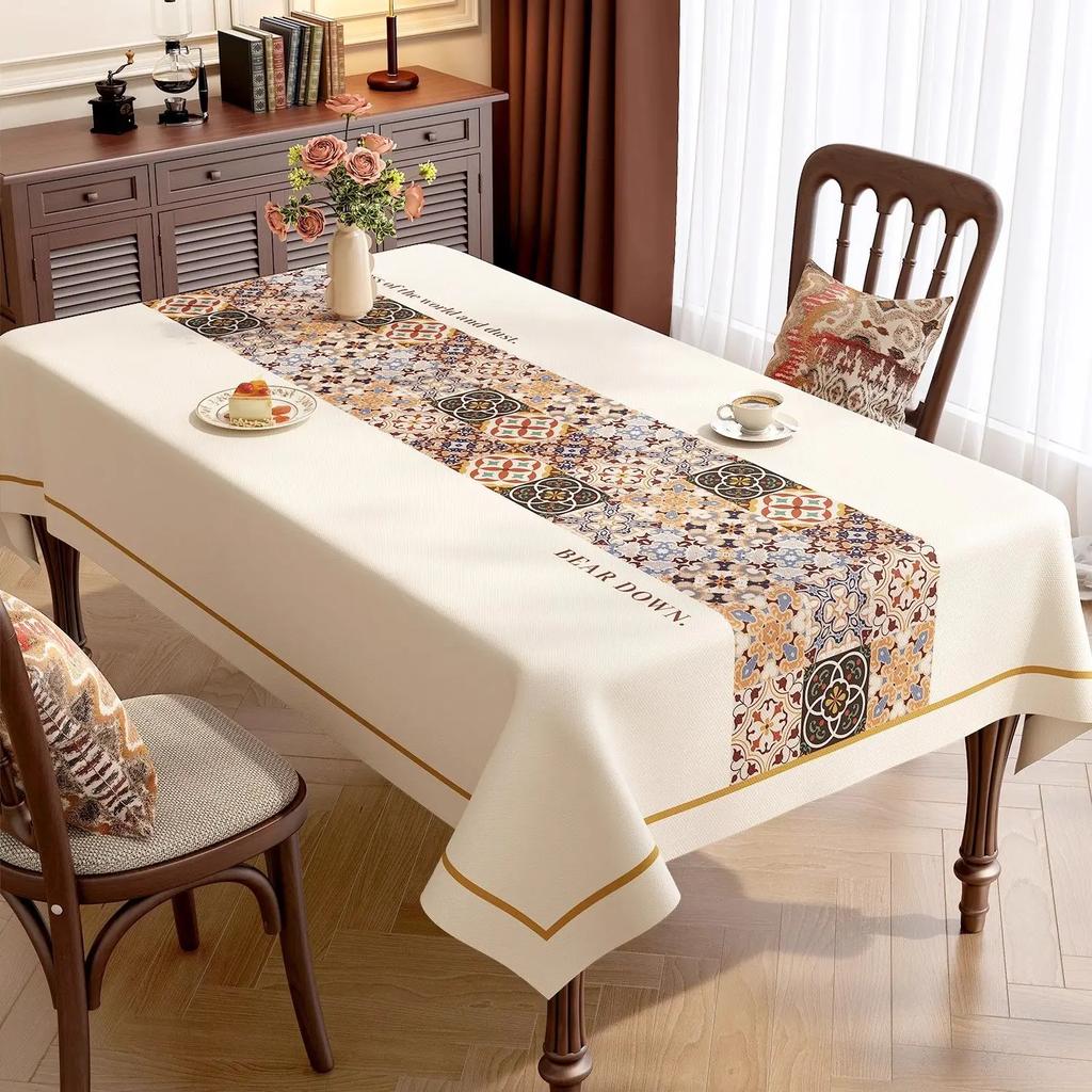 1pcsPVC No-clean Printed Tablecloth Waterproof Oil Resistant and Heat-resistant Desk Mat Geometric Floral Pattern Table Cover