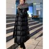 New  Women's Black and Golden Faux Padded Coat, Long Slim Fit, Thickened with Large Collar, Long Padded Padded Jacket
