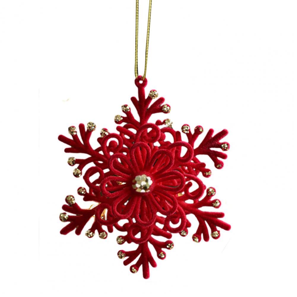 Christmas Ornaments Red Flocking Bell Wreath Snowfall Elk Pendant Snowy Winter Decor for Tree Hanging