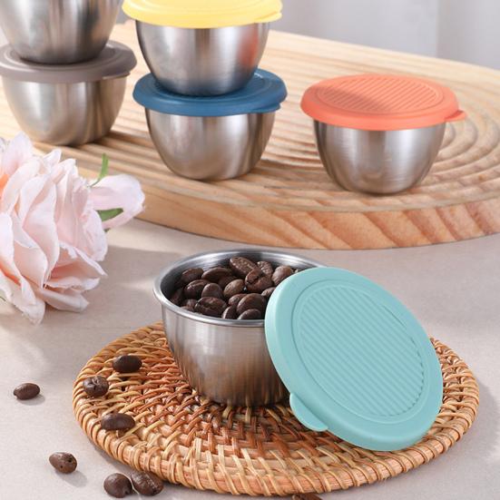 3/6Pcs Sauce Cups Salad Dressing Containers 50ml Reusable Leak-Proof Stainless Steel Sauce Containers with Silicone Lids