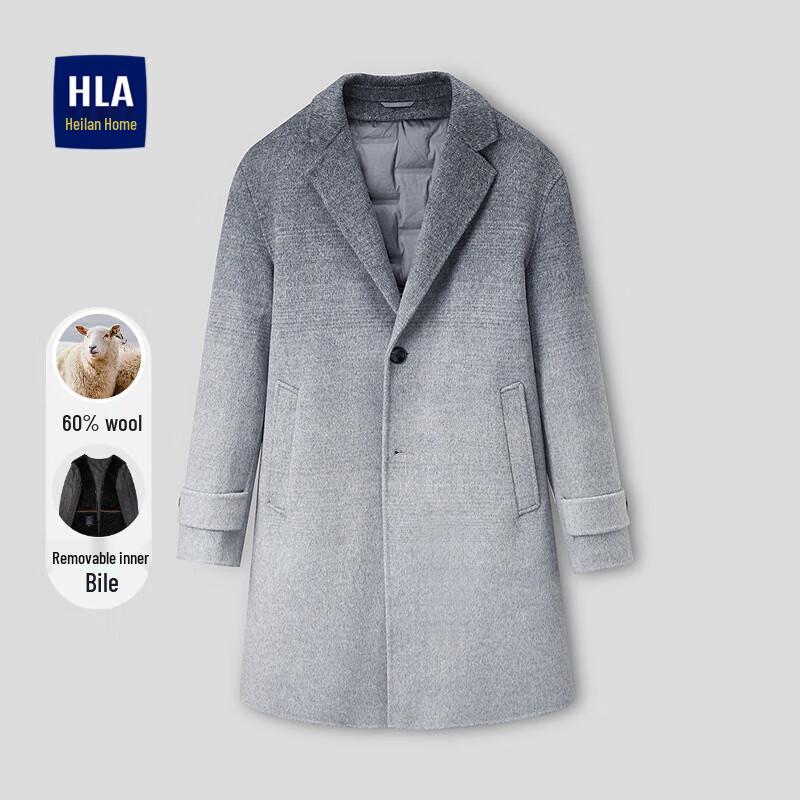 HLA Men's Wool Blend Notched Lapel Overcoat with Goose Down Liner