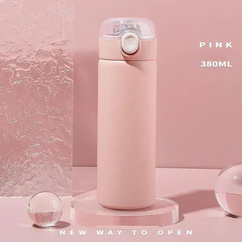 304 Stainless Steel Fashion Vacuum Flask Water Bottle with Straw Simple Bouncing Insulated Cups Portable Travel Coffee Cup Gifts