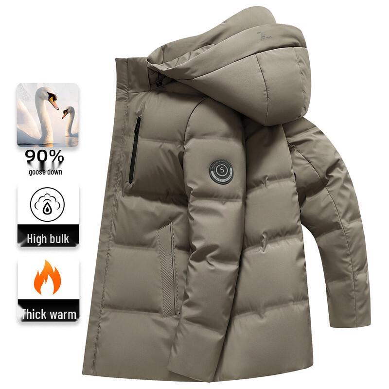 XueZhongFei Men s Mid-Length Goose Down Jacket 180/96A(XL) хаки