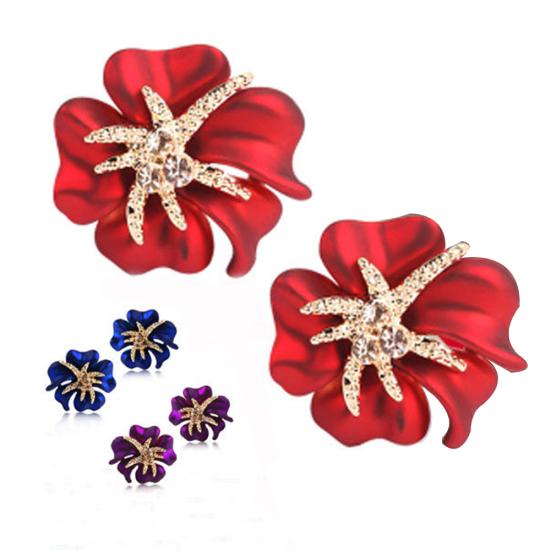 Elegant Flower Sea Star Shiny Rhinestone Ear Stud Earring Wedding Bridal Jewelry