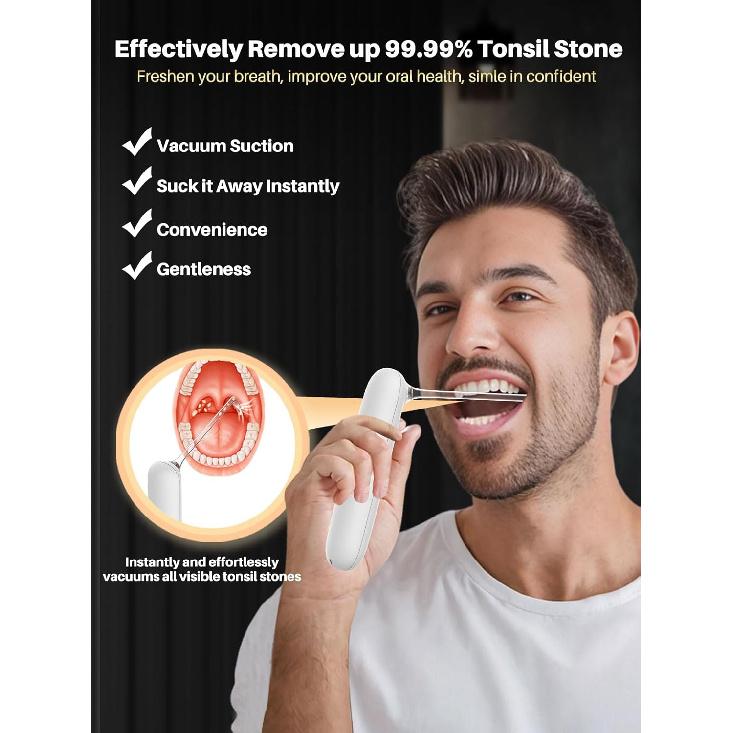 Voraiya Tonsil Stone Remover Kit - Electronic Vacuum Tonsil Stone Removal Tool with 5 Suction Modes, 5X Magnifying Mirror, LED Light Includes