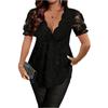 Women's Fashion Casual Lace Trim V Neck Plus Size Short Sleeve Top