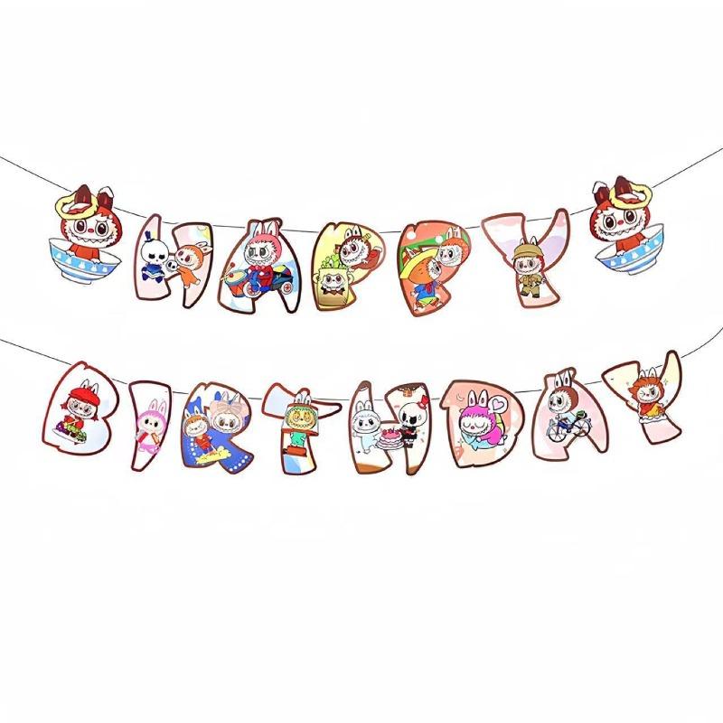 New Super Cute Birthday Tableware Party Theme Disposable Paper Plate Tissue Paper Cup Tablecloth Flag Cross
