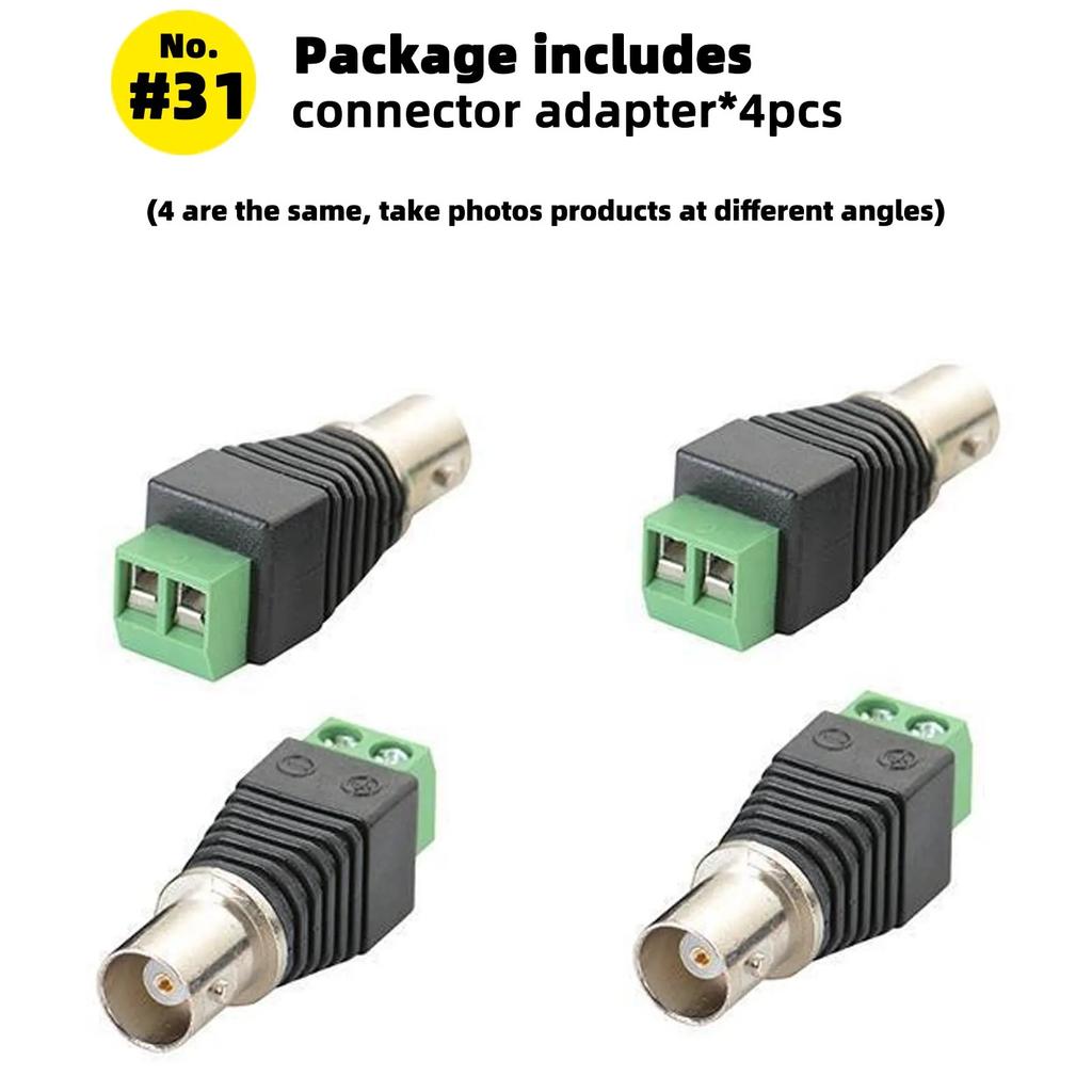 4 Pcs BNC Adapter Connector Coax Solderless RCA Q9 HD Video Plug for CCTV Camera Monitoring Radio Antenna and Video Application