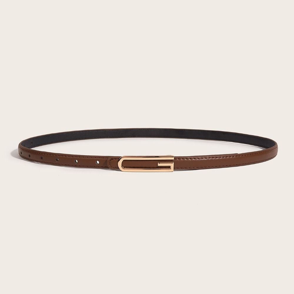 Versatile Leather Belt Thin Trendy Waistband Fashion Metal Slide Buckle Belt