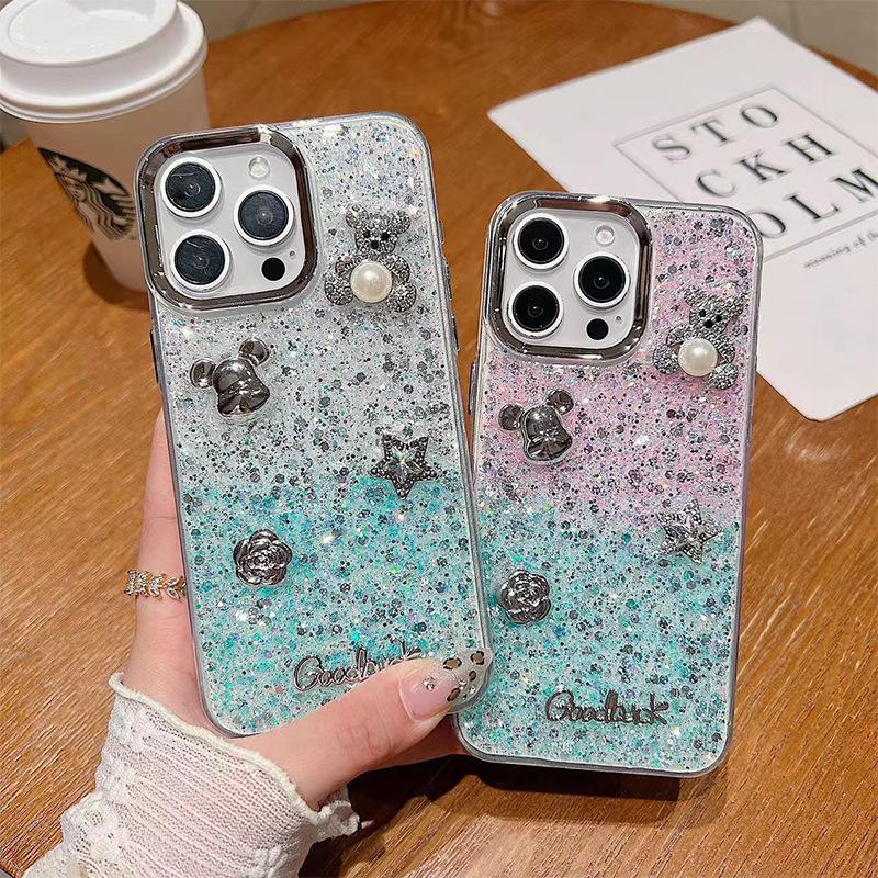 Gradient Glitter Epoxy for IPhone17promax Phone Case Pearl Bear for Apple 16 Flower Star 15