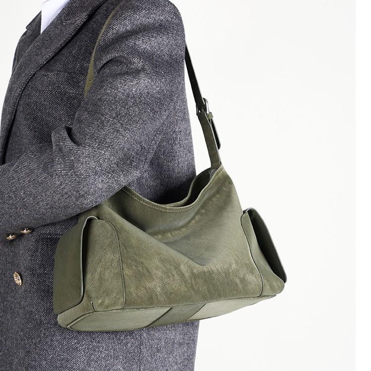 Fur pearlescent vegetable tanned leather Xiaoyao hobo bag retro large capacity one-shoulder crossbody bag female niche commuter tote bag