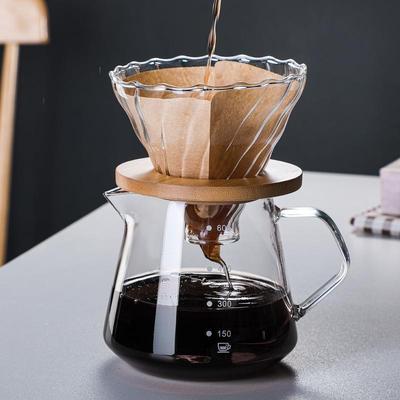 Nordischer Glas-Kaffee-Dripper mit Holzständer | Wiederverwendbarer Pour-Over-Kaffeezubereiter mit Filter