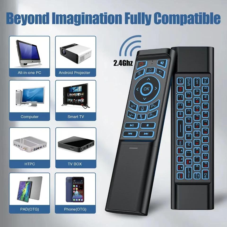 Mouse Aereo Retroilluminato a 7 Colori con Telecomando, Voce, Giroscopio, Mini Tastiera, Doppia Modalità Wireless 2.4G BT5.2 Per Android Smart TV Box PC