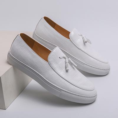 Zapatos de Mocasín Blancos con Borlas para Hombre de Marca de Diseñador Suela Blanda Cómodos Planos para Conducir Versátiles para el Trabajo Diario Zapatos Casuales de Cuero para Hombre