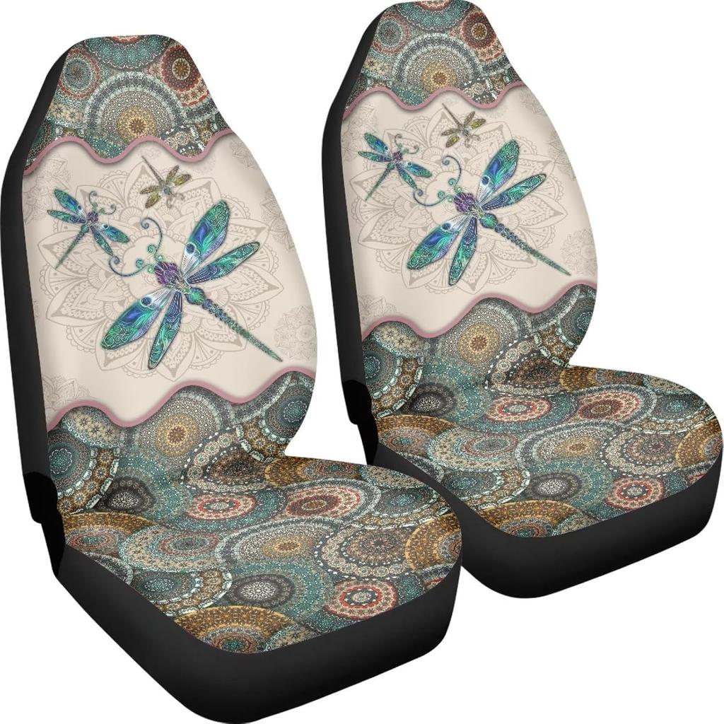 Talayituse Boho Dragonfly Print Car Seat Covers Set of 2, Breathable Front Bucket Seats Protector Auto Interior Accessories Decor Universal for Truck