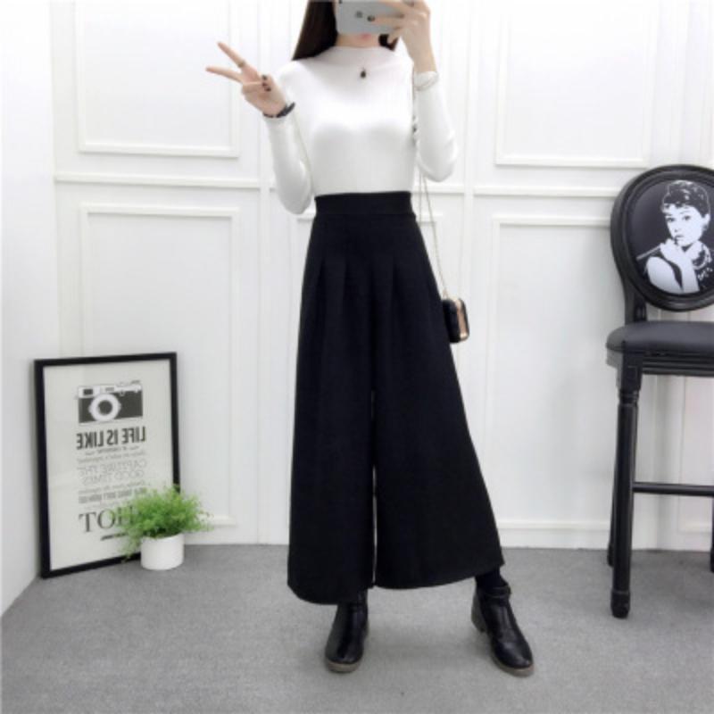 Woolen Wide Leg Pants For Women Autumn Winter New Style Fashion High Waist Loose Korean Style Slim Straight Cropped Pants
