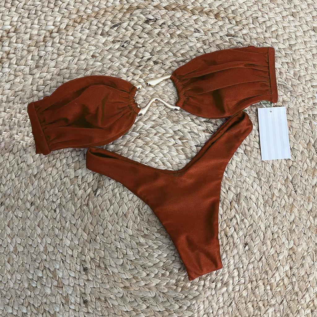 2025 New Summer New Beach Party Bikini Sexy Patchwork Bikini Solid Color Bandeau Split Ladies Fashion Swimsuit Women