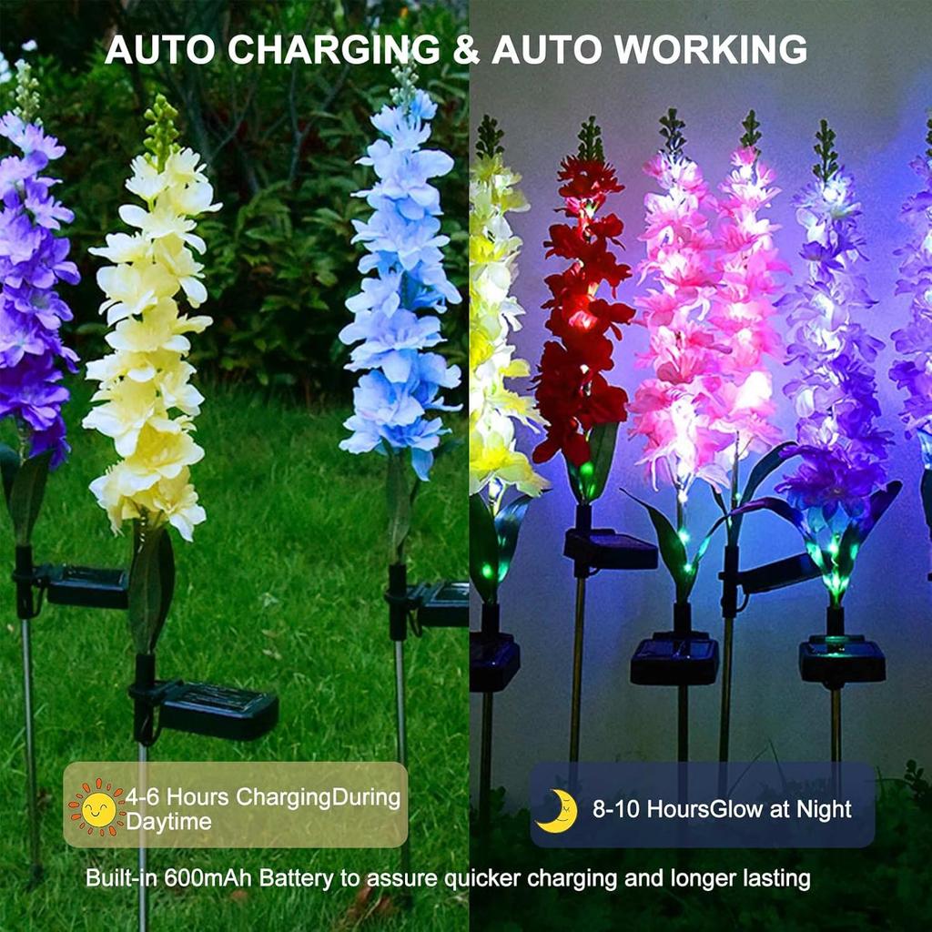 2 Pack 29.5 Inch Solar Hyacinth Flower Lights Outdoor Decorative, Purple Silk Hyacinth Flower Lights for Garden Decor