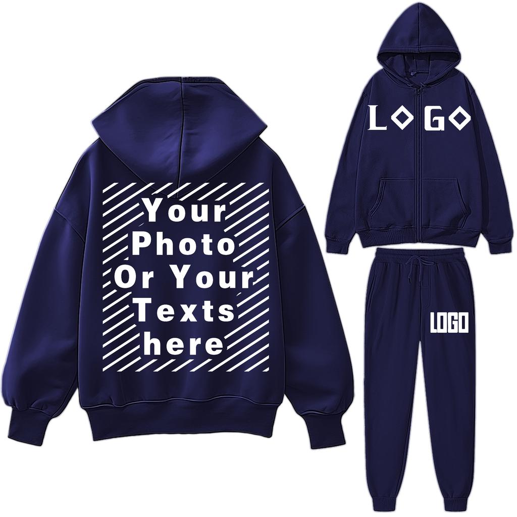 DIY16 Customize Your LOGO Tracksuit Suit Autumn Fashion Warm Hoodie Sweatshirts Two Pieces Oversized Solid Casual Hoody Pullovers