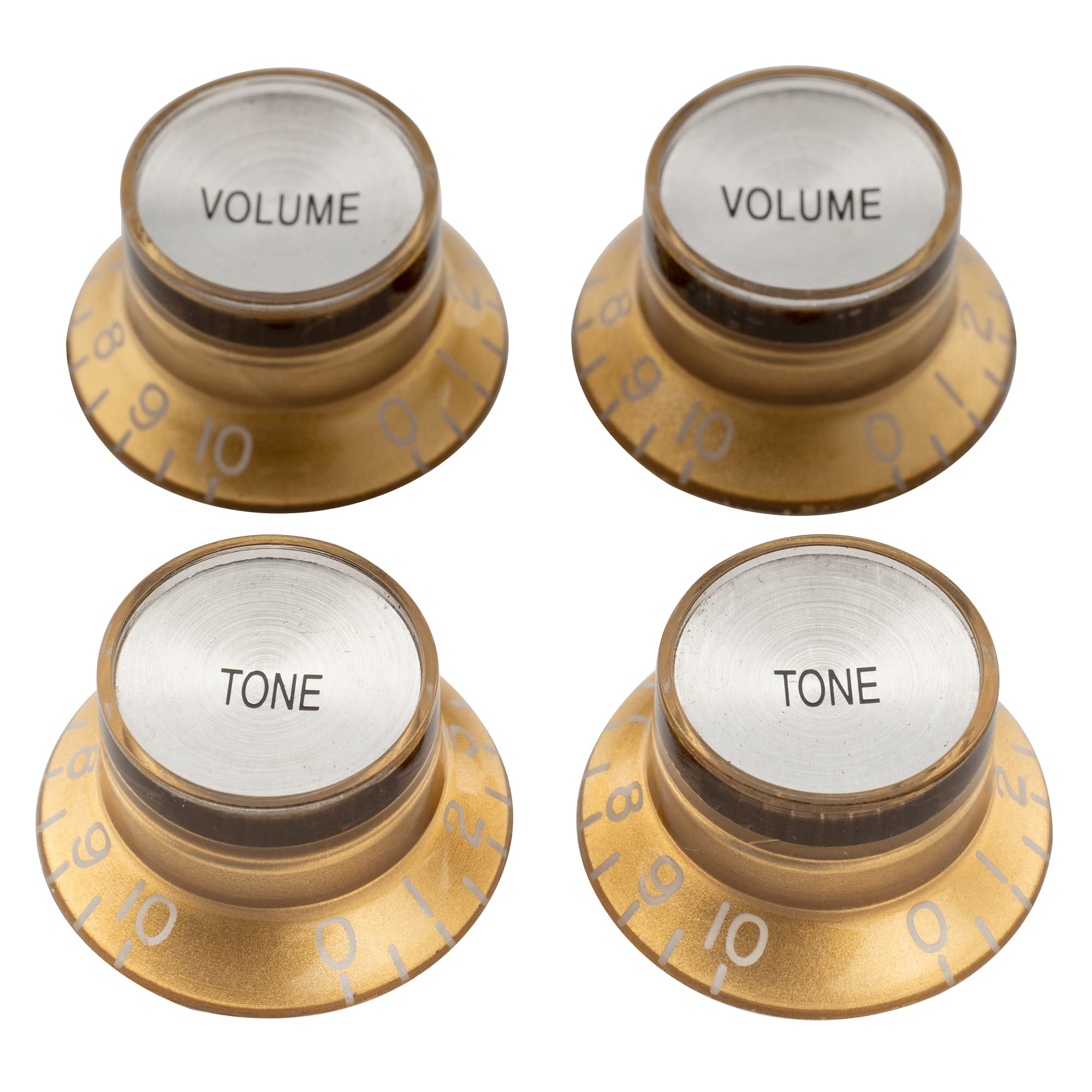 

Musiclily Pro Reflector Metric Set for Electric Top of Knobs, 2mm, Volume/Two-Tone LP/SG Guitars, Gold/Silver (Set 4)