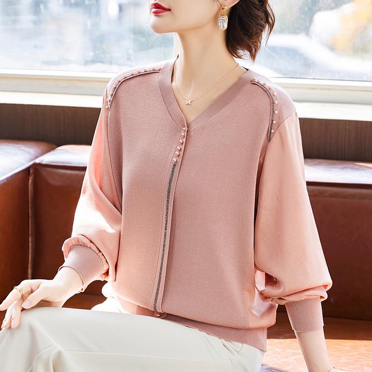 

Spring/Summer Pink Fur Knit Top - Solid Color Mother s Wear 2026 Triple Extra Large