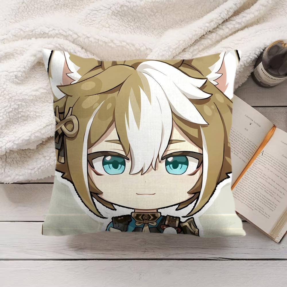 Gorou Cute Genshin Impact Cushion Cover Silky Short Plush Invisible Zipper Dustproof Sofa Pillow Case For Home Decor