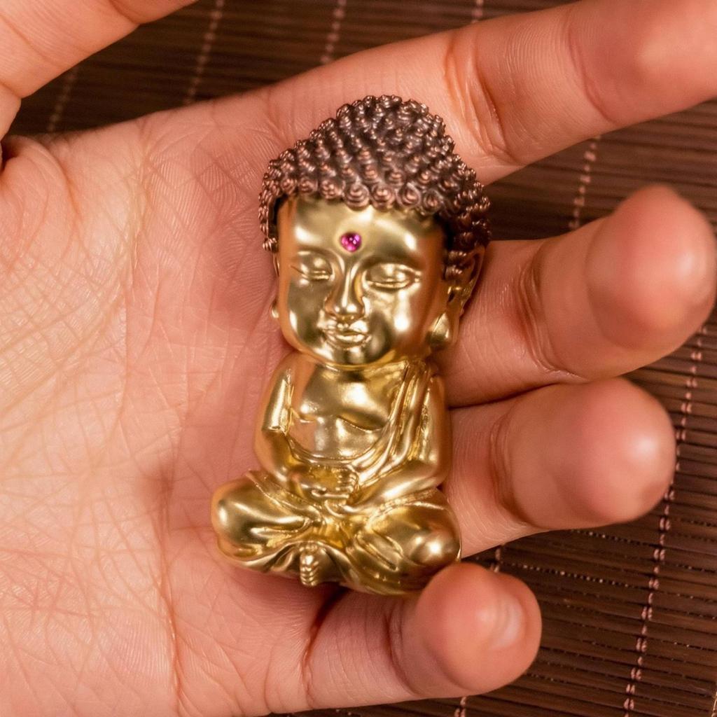 Seated Buddha Figurine Copper Meditation Statue Toned Base Meditating for Desk, Car