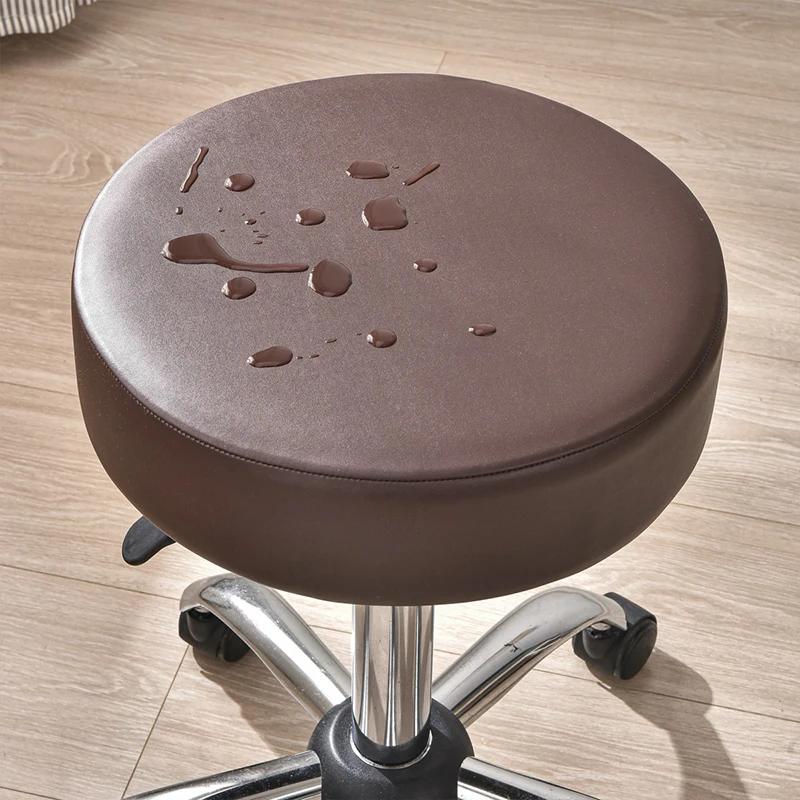 PU Waterproof Round Stool Cover Elastic All Inclusive Bar Rotating Chair Seat Cover Cashier Counter Stool Slipcover Home Hotel