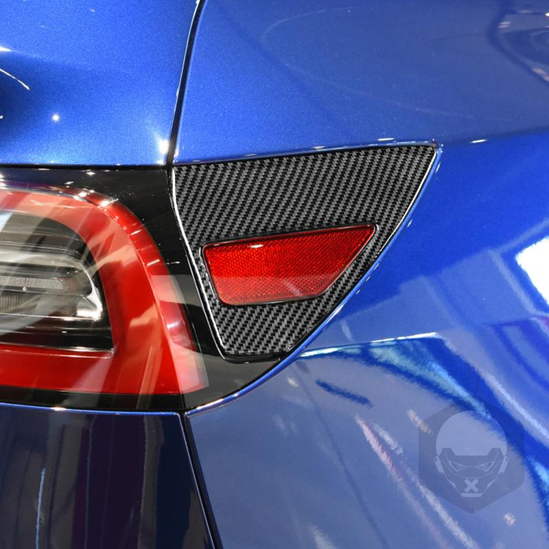 For Tesla Model Y + Model 3 2017- Real Carbon Fiber Universal Charging Port Trim Car Light Lamp Sticker Decoration Part