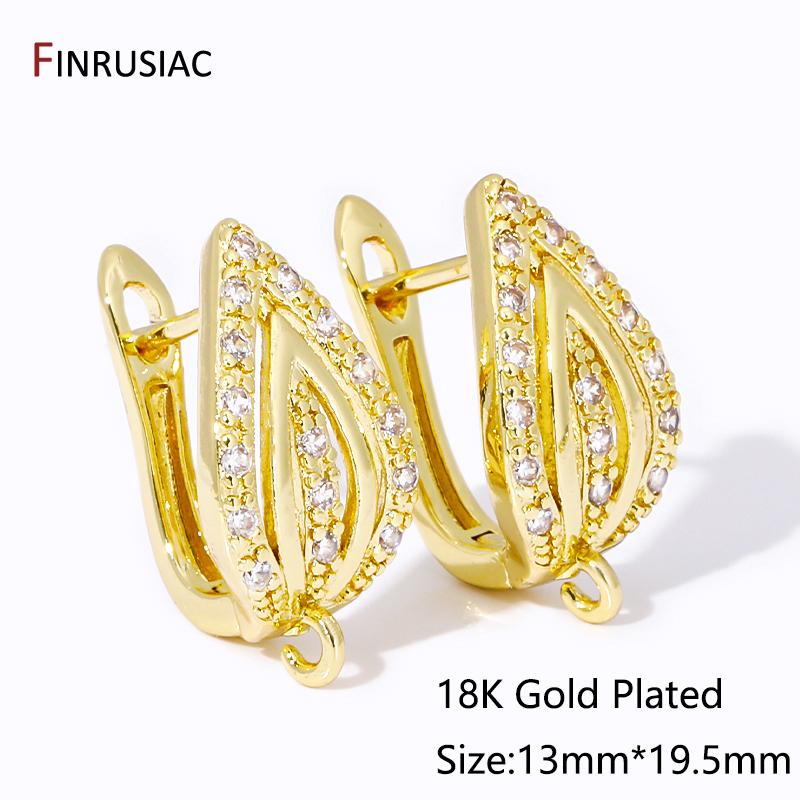 

18K Gold Plated Brass Inlaid Zircon Shvenzy Earring Hooks For Jewelry Making Accessories, Earwire Fixtures,DIY Earring Findings 1 pair
