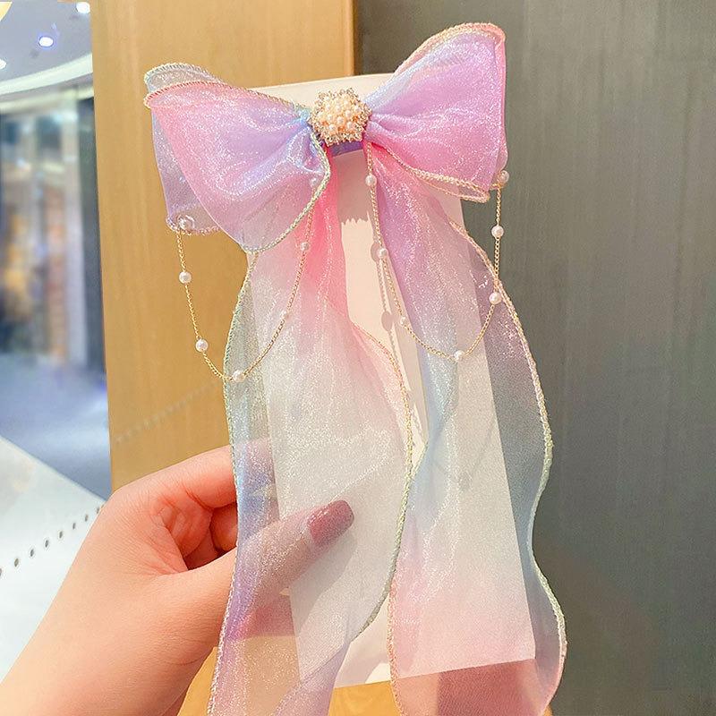 Super Fairy Bow Headwear  Hair Band Girls' Hair Tie  Hair Ribbon  Pearl Tassel  Braid  Hair Clip  Girls' Hair Accessory  Children's Hair Clip