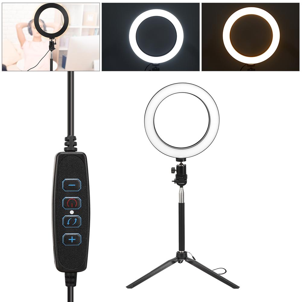 20cm Aluminium Alloy LED Ring Light 3200K 5500K Dimmable USB Port Photography Lamp with Tripod Selfie Stick