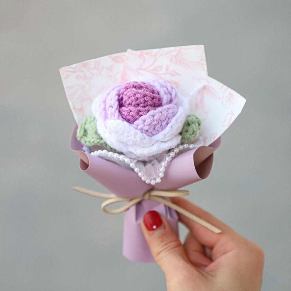 

Mini Artificial Flower Hand-woven Crochet Flower Rose Bouquet Mothers Day Teachers Day Gift рожевий