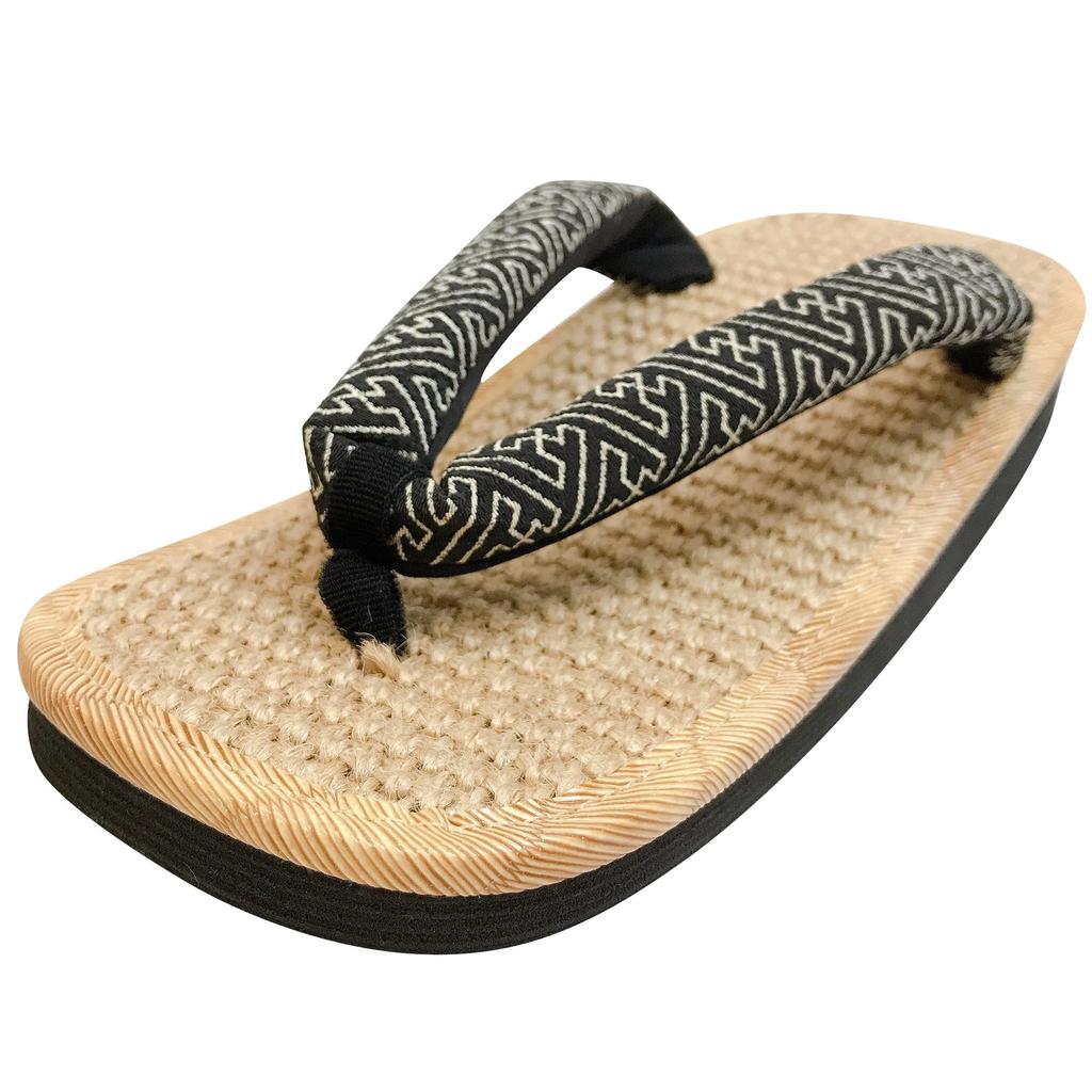 Edoten Geta Made in Genuine Hemp Zori Black Sponge Japanese Patterned Saaya Size L Sandals, Japan, Outerwear, Japanese-Style Sandals, Sole,